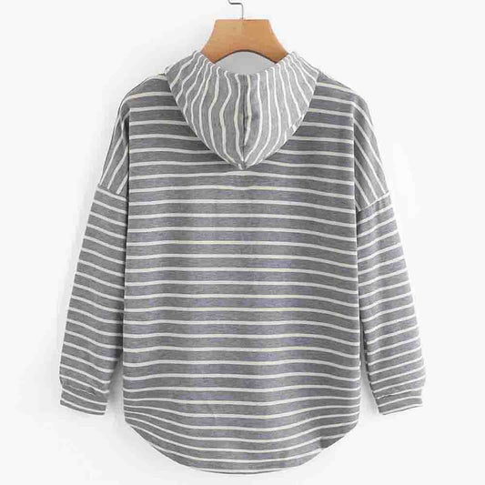 WW | Kapuzenpullover Gestreiftes Design Bequeme Lockere Passform Langärmlig Freizeit