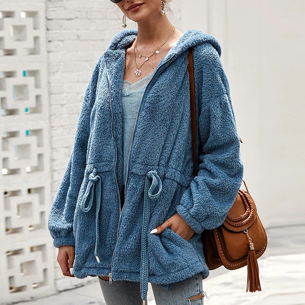 WW | Teddyjacke Weicher Plüsch Kapuze & Reißverschluss Übergroß Fit Taschen