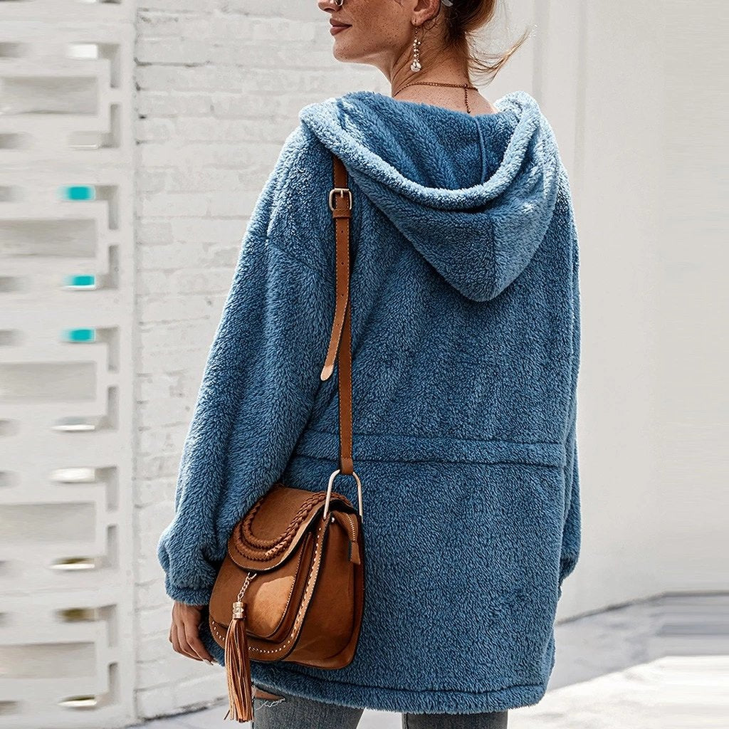 WW | Teddyjacke Weicher Plüsch Kapuze & Reißverschluss Übergroß Fit Taschen