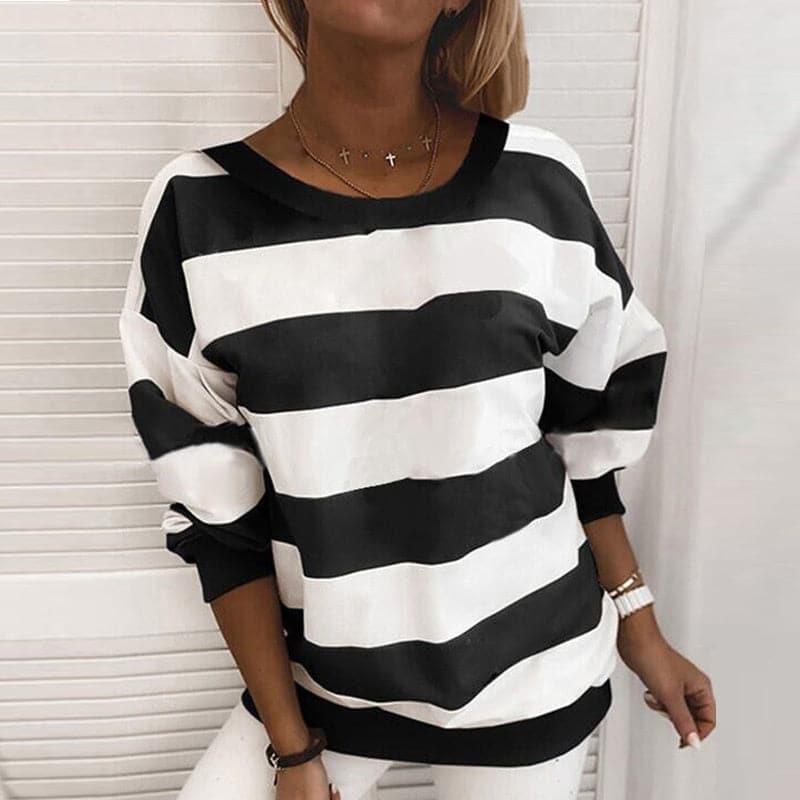 WW | Oversized Fit Striped Knitted Crew Neck Long Sleeve