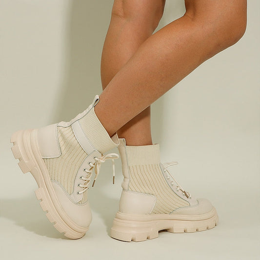 WW | Stylische Lederstiefel Mit Schnürsenkeln