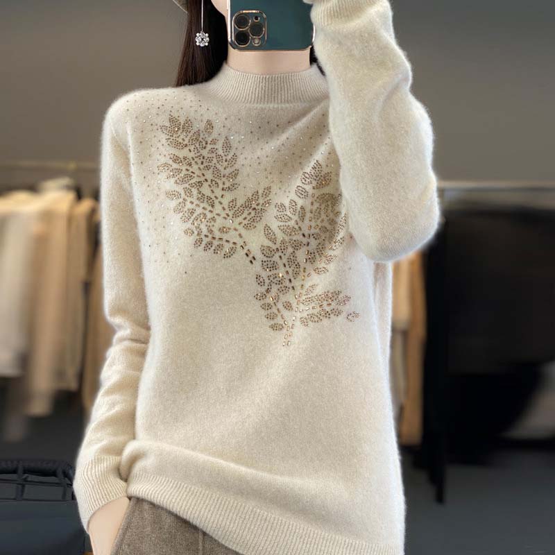WW | Knitted Sweater with Pretty Leaf Pattern