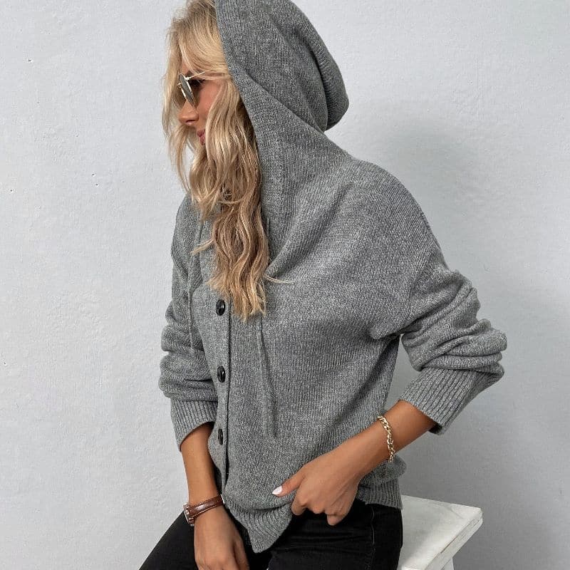 WW | Weicher Strick Kapuzenpullover Strickjacke