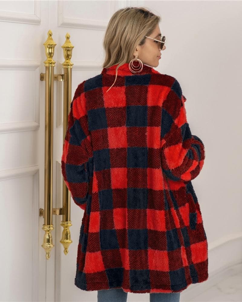 WW | Karierter Mantel Soft Und Warm Übergroß Schnitt Knopfverschluss
