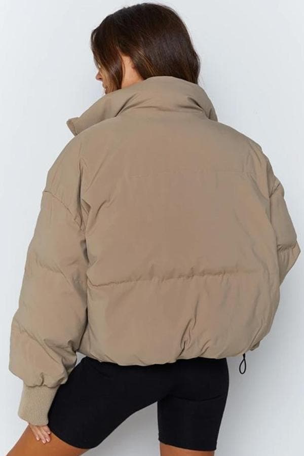 WW | Pufferjacke Gestepptes Design Übergroß Passform Hoher Kragen Gepolstert Und Warm