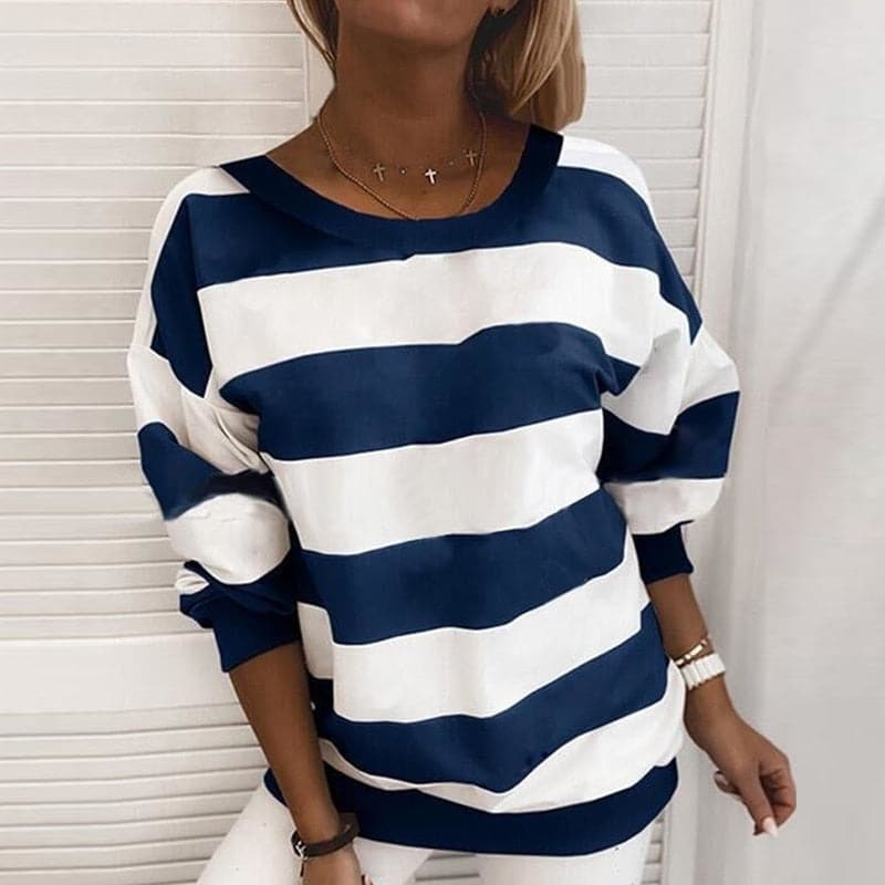 WW | Oversized Fit Striped Knitted Crew Neck Long Sleeve
