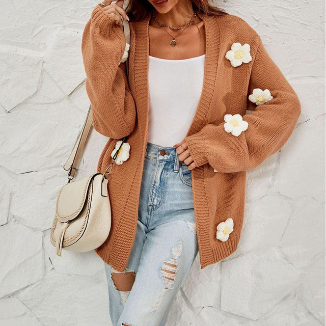 WW | Cardigan with 3D Flower Embellishment