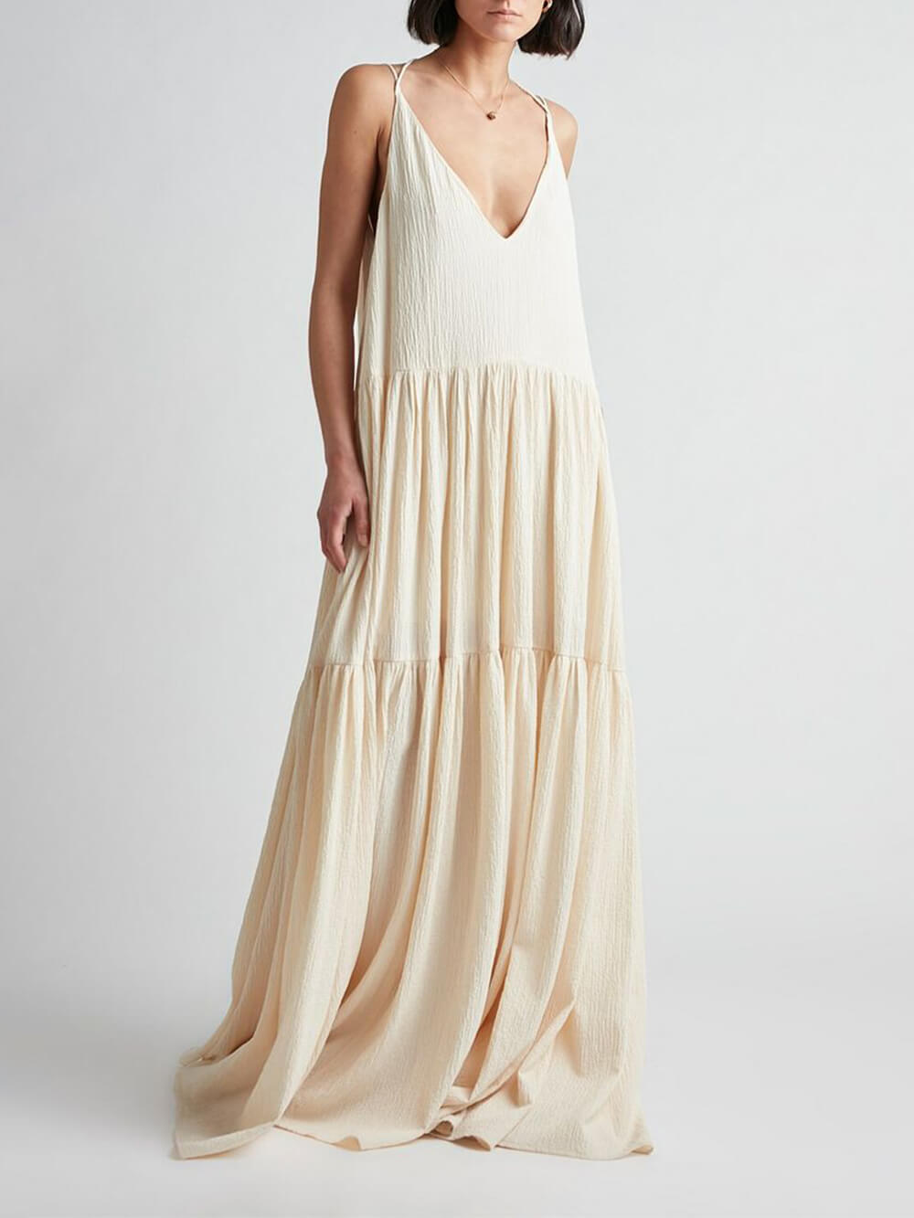 Sommerurlaub Maxikleid mit tiefem V-Ausschnitt und Spaghettiträgern