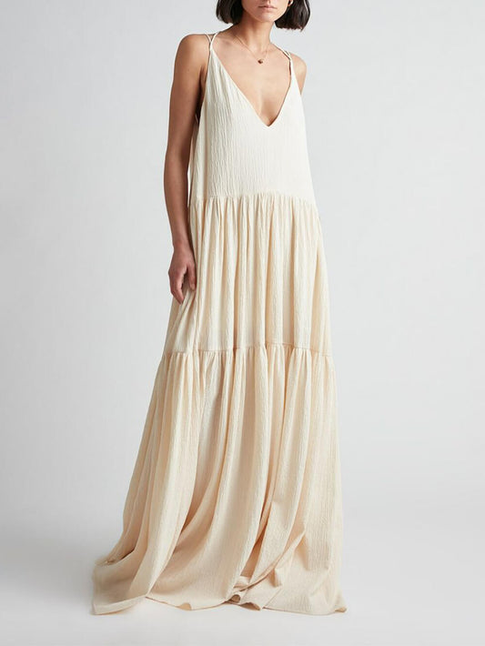 Sommerurlaub Maxikleid mit tiefem V-Ausschnitt und Spaghettiträgern