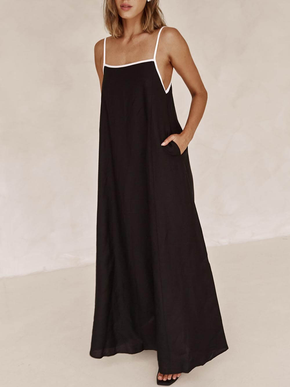 Summer A-line dress with contrasting straps