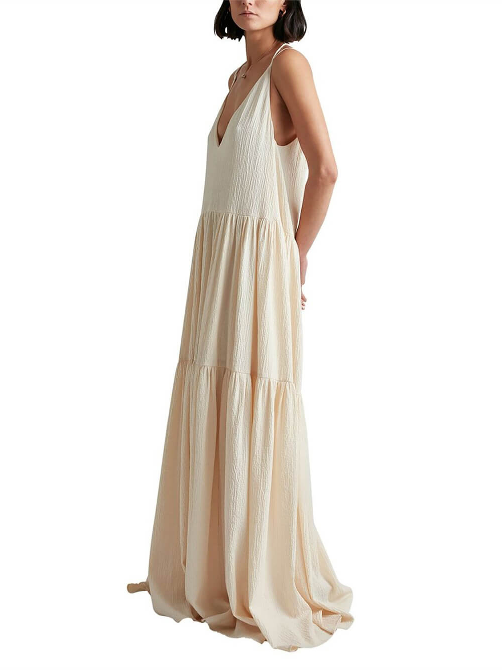 Sommerurlaub Maxikleid mit tiefem V-Ausschnitt und Spaghettiträgern