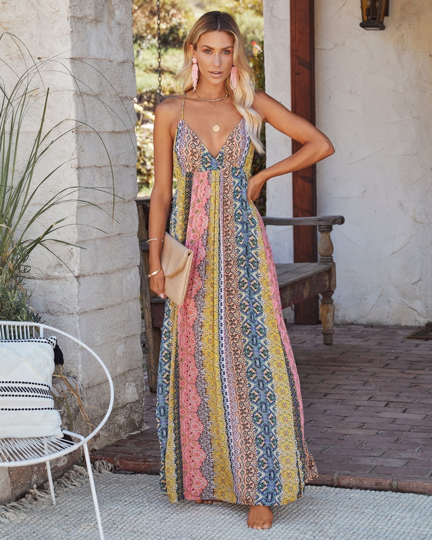 WW | V-Ausschnitt Boho Gedrucktes Kleid