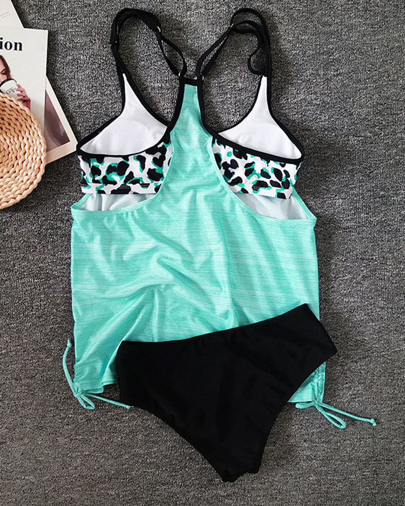 WW | Unifarbenes Tankini mit Leopardenmuster