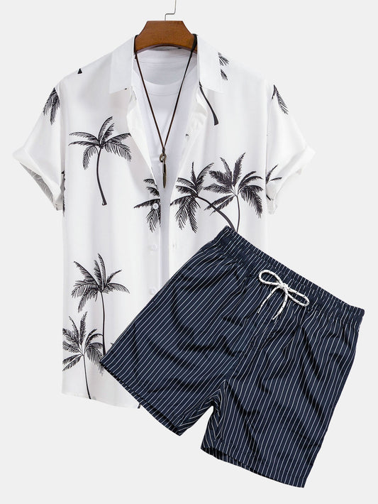Hemd mit Palmen-Print und Badehose mit Streifenmuster