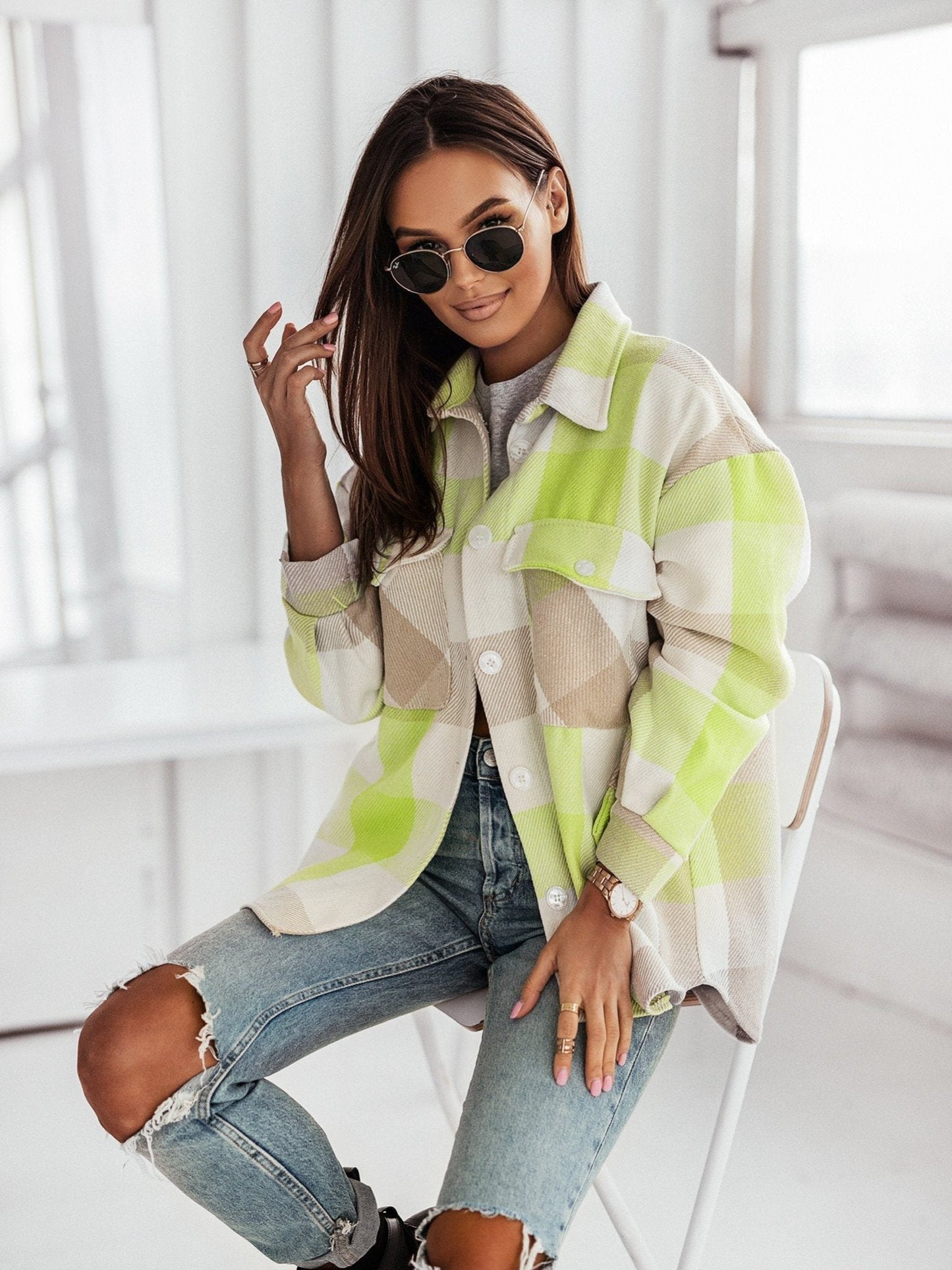 WW | Karo Shacket - Polyester-Mischung - Auffällig und Trendy