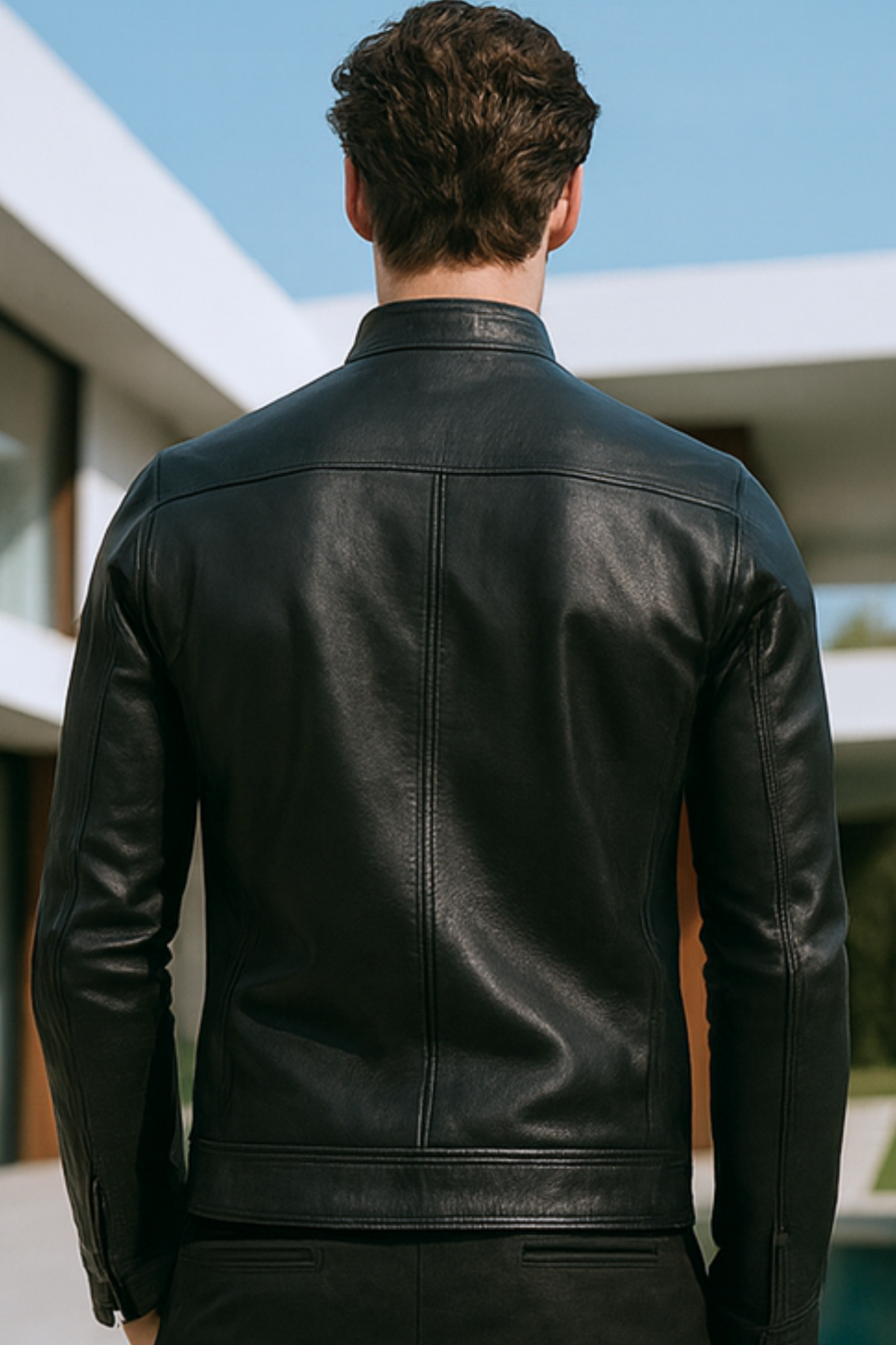 Neil | Leather jacket with stand-up collar