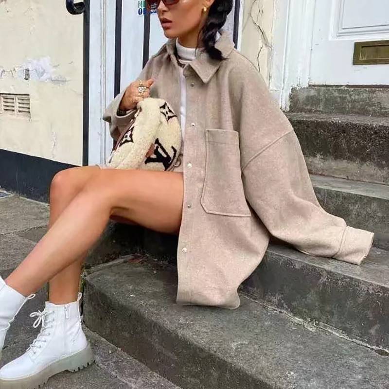 WW | Wolle Shacket - Lockere Passform - Neutrale Farbe - Lässiges Layering-Essential