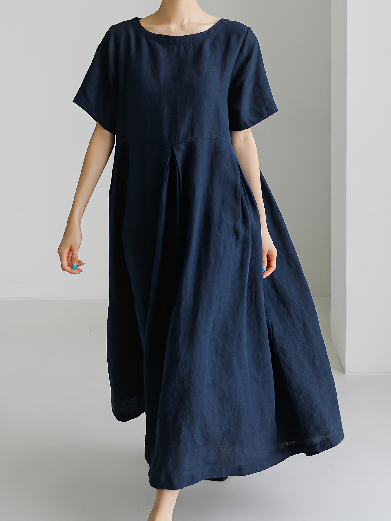 WW | Damen Einfarbiges Leinenkleid Kleid