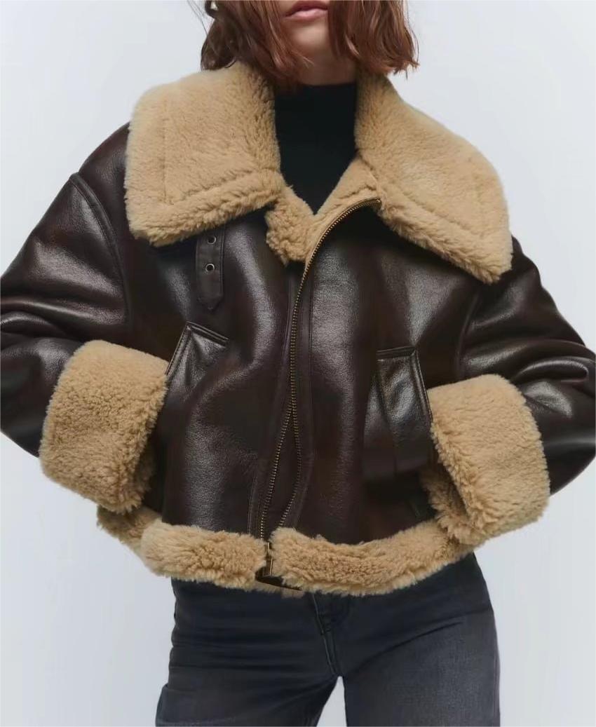 WW | Leder Aviatorjacke - Sherpa-Besatz - Warme Winterbekleidung - Vintage-Stil