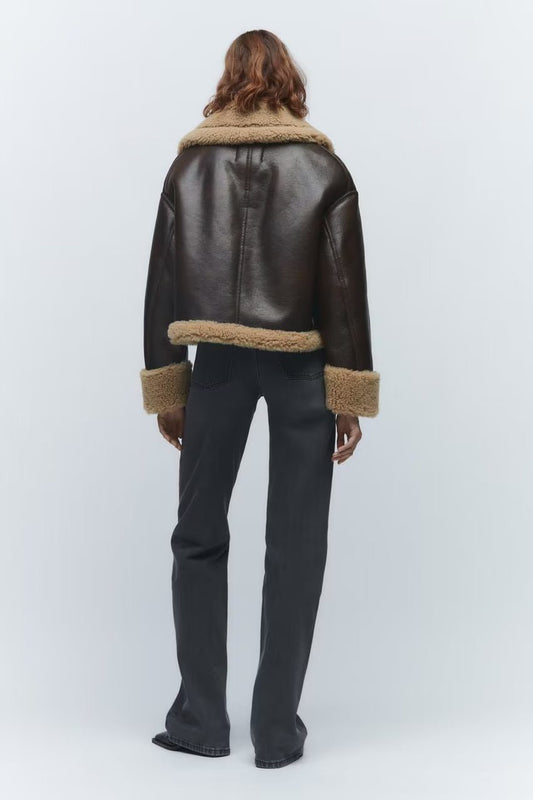 WW | Leder Aviatorjacke - Sherpa-Besatz - Warme Winterbekleidung - Vintage-Stil
