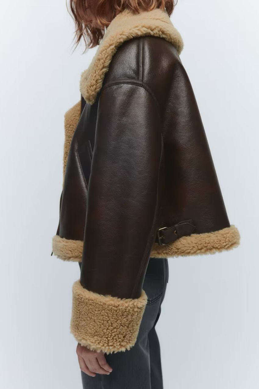 WW | Leder Aviatorjacke - Sherpa-Besatz - Warme Winterbekleidung - Vintage-Stil