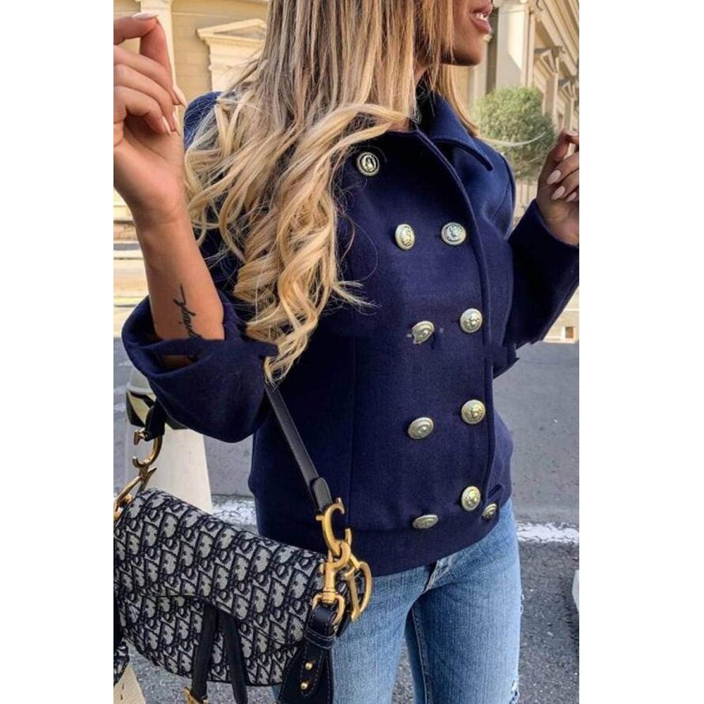 WW | geknopfter militärisch inspirierter Blazer - auffällige goldene Knöpfe - Wollmischung - lässige & smarte Bekleidung