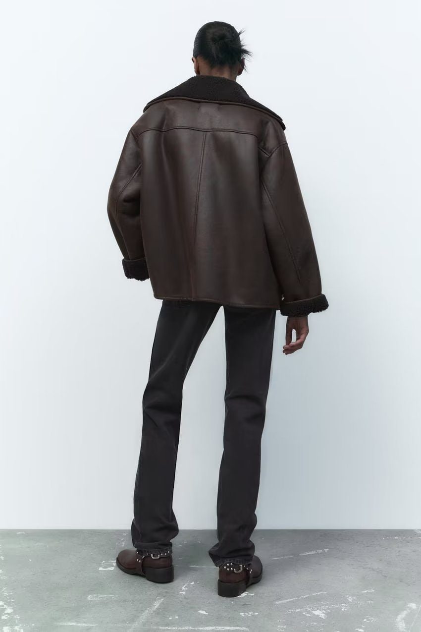 WW | Kunstleder Aviatorjacke - Schurwollfutter - Doppelreiher-Design - Winteroberbekleidung