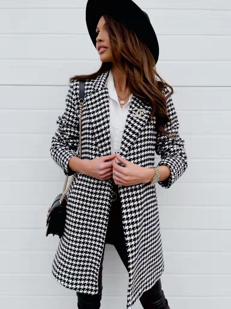 WW | Hahnentritt Mantel - Tailored Fit - Klassische Wollmischung Eleganz