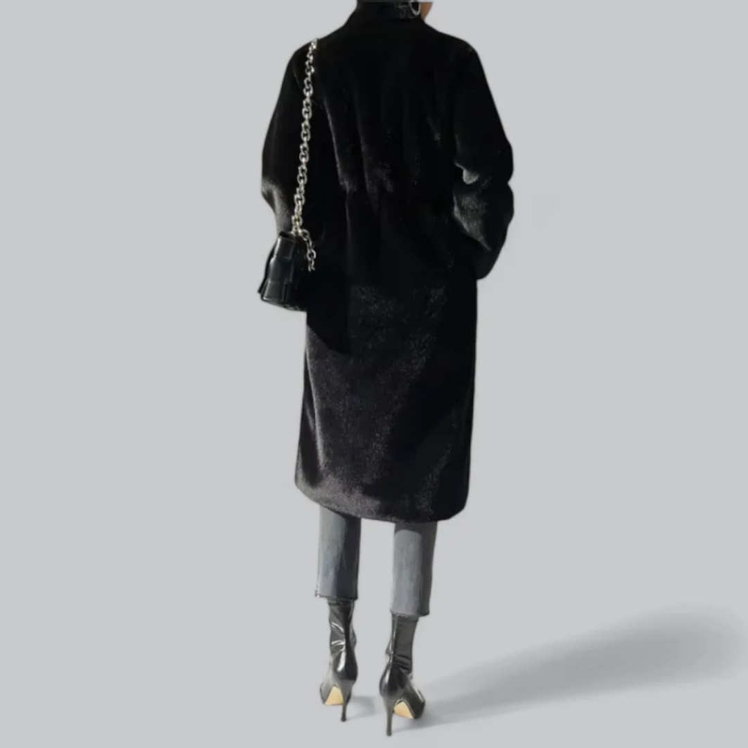 WW | Damen Schwarz Slim Fit Langer Trenchcoat Klassischer Stil