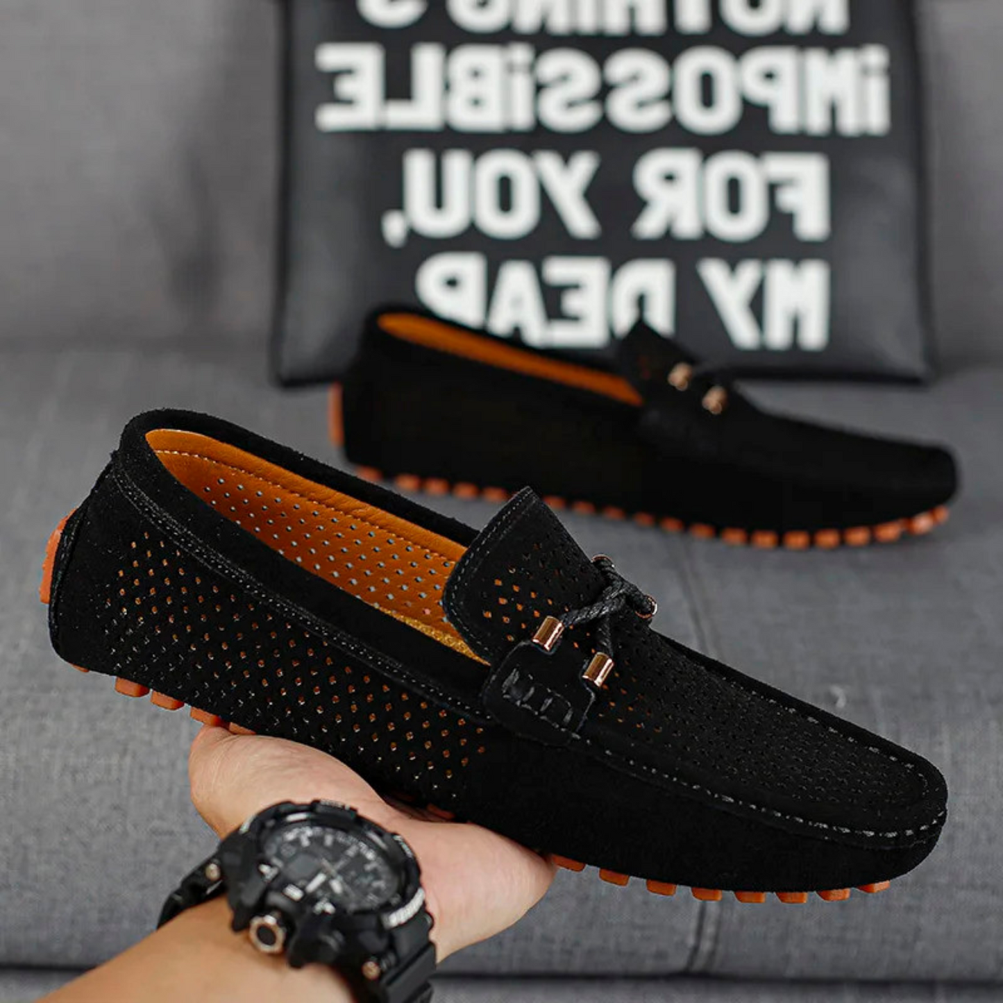 Miro Perforated Leather Loafers - Black
