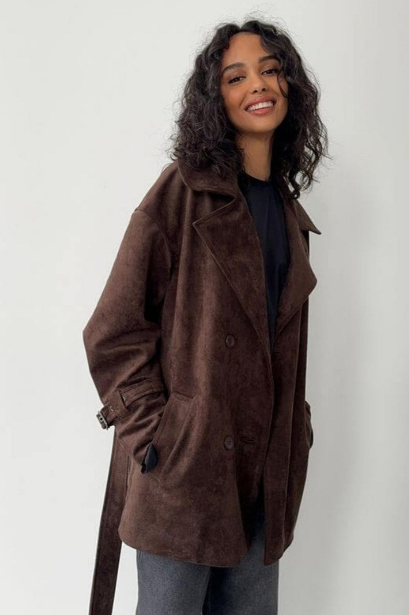 WW | Suede Lapel Waistband Jacket Coat