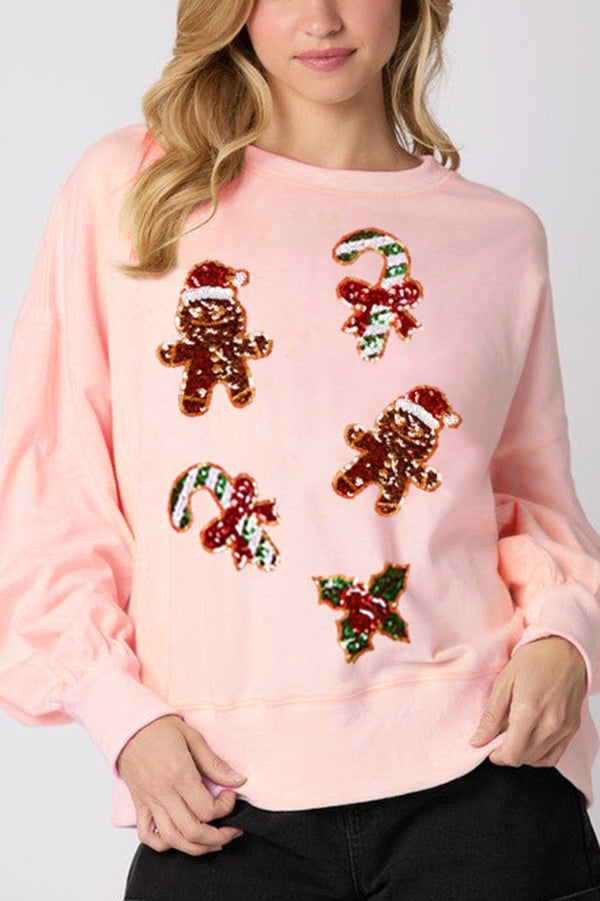 WW | Weihnachts Lebkuchenmann Paillette Lässig Langarm Sweatshirt