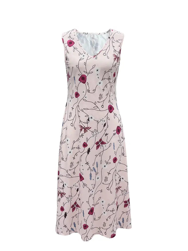 WW | Geteilter Kleid mit V-Ausschnitt und Ärmellose Oberteil mit Blumenmuster