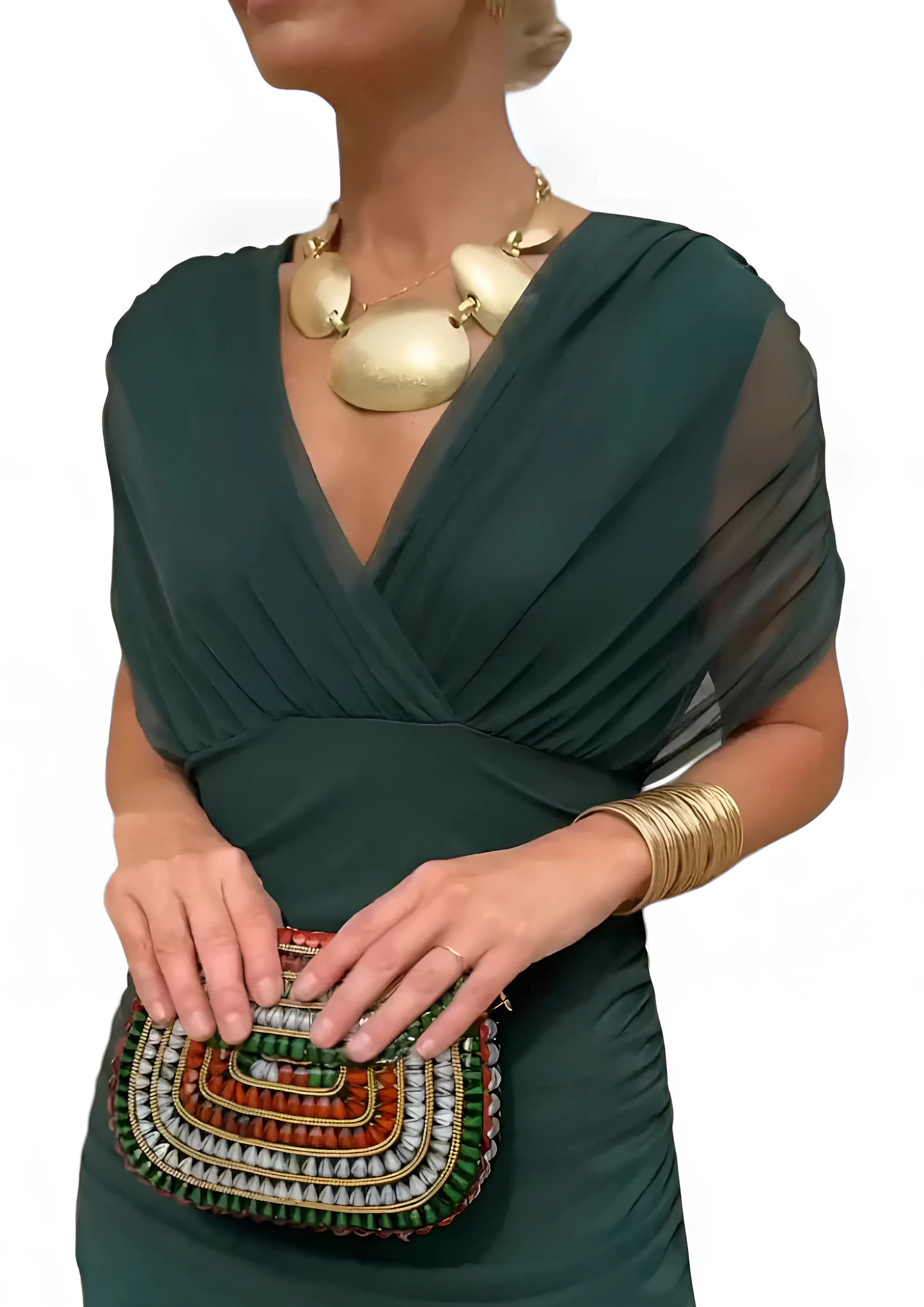 Aure Maxi Dress with Fantasy Floral Print and V-Neck - Green