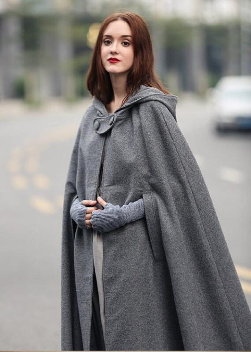 Damen modern geschnittener Umhang mit Kapuze WW