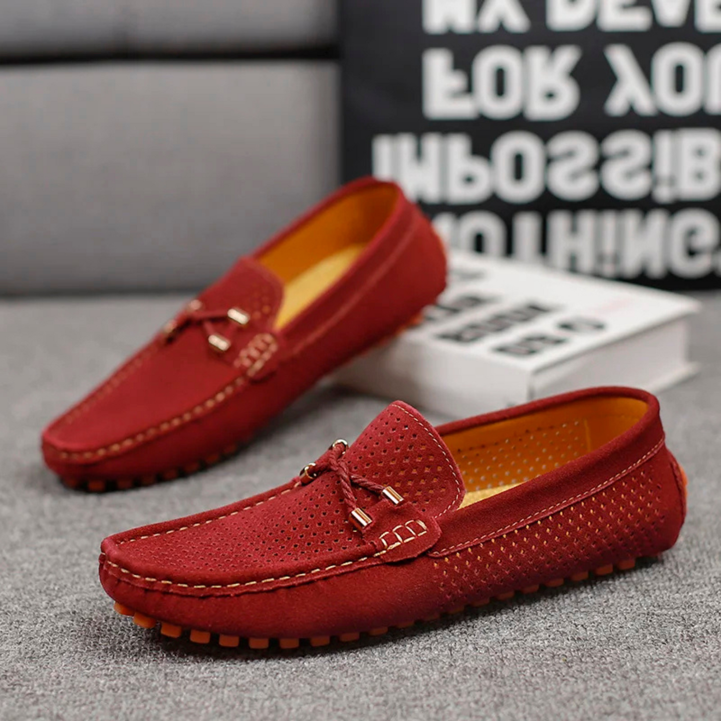 Miro Perforated Leather Loafers - Red