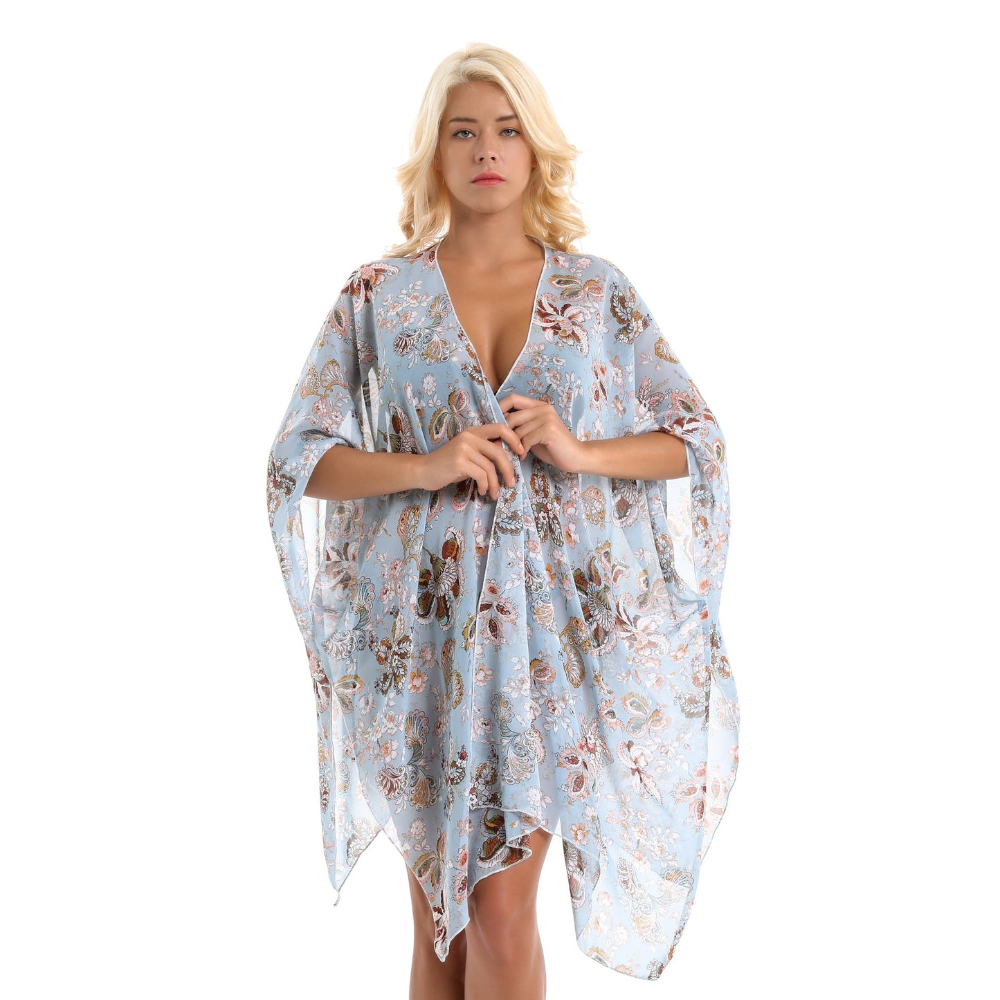 Damen eleganter Chiffon-Überwurf mit floralem Design und asymmetrischem Saum WW