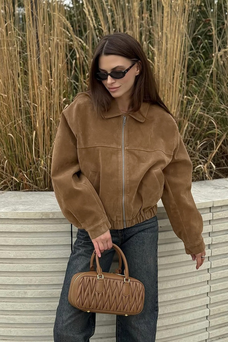 WW | Wildleder Reißverschluss Front Entspannt Jacke