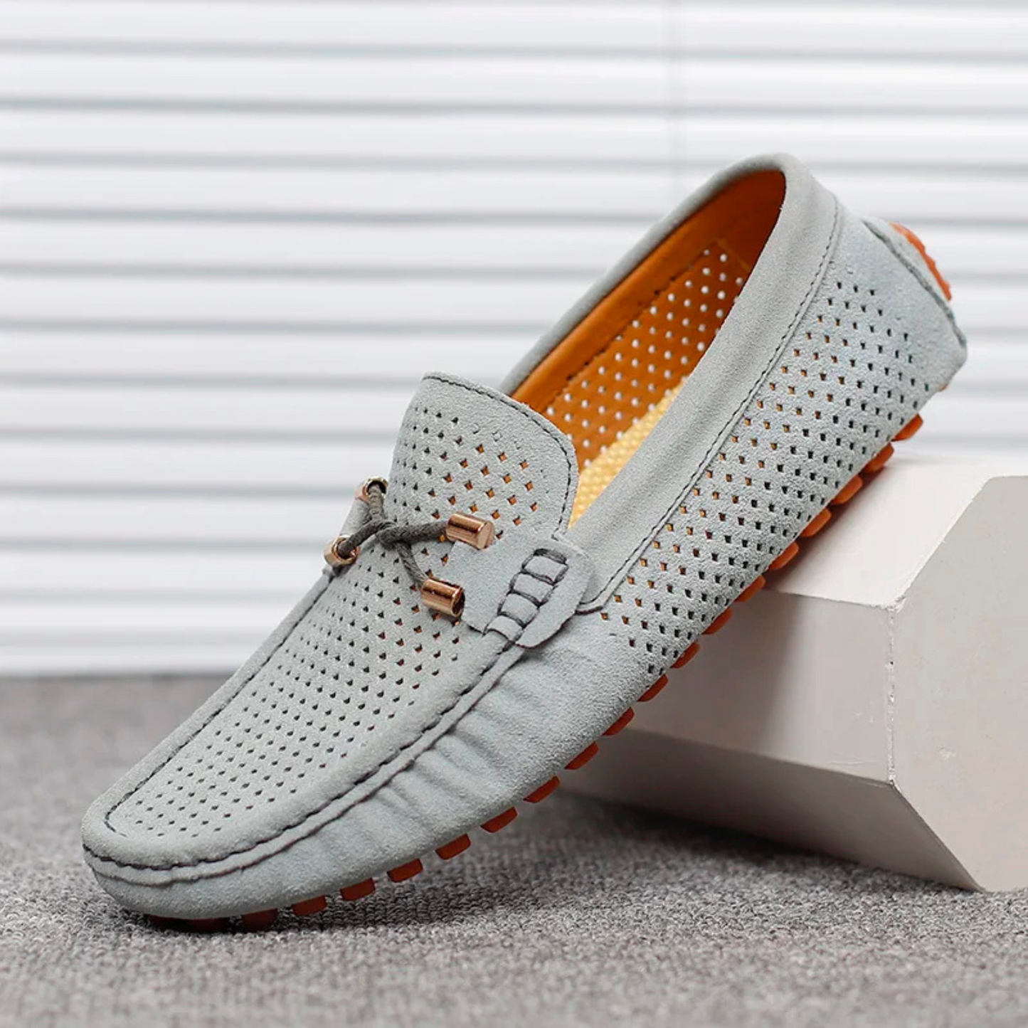 Miro Perforated Leather Loafers - Grey