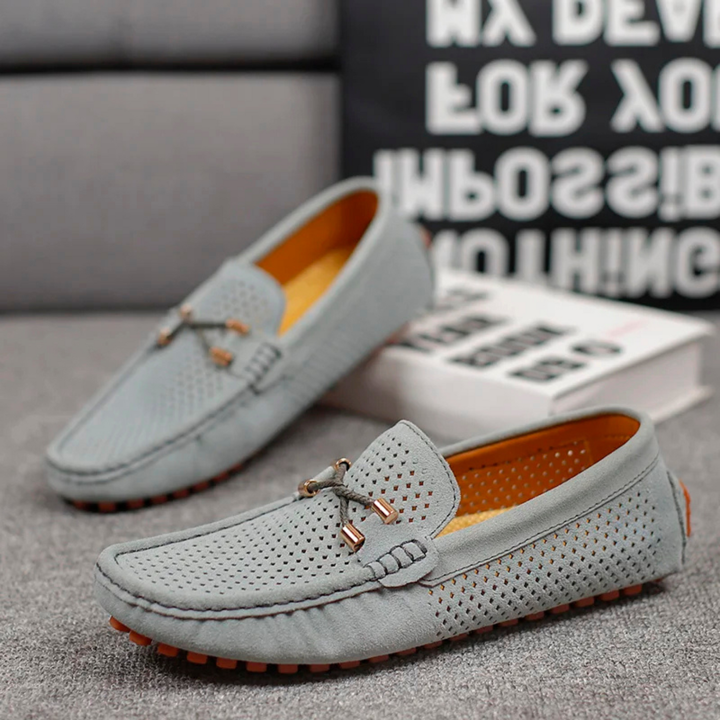 Miro Perforated Leather Loafers - Grey