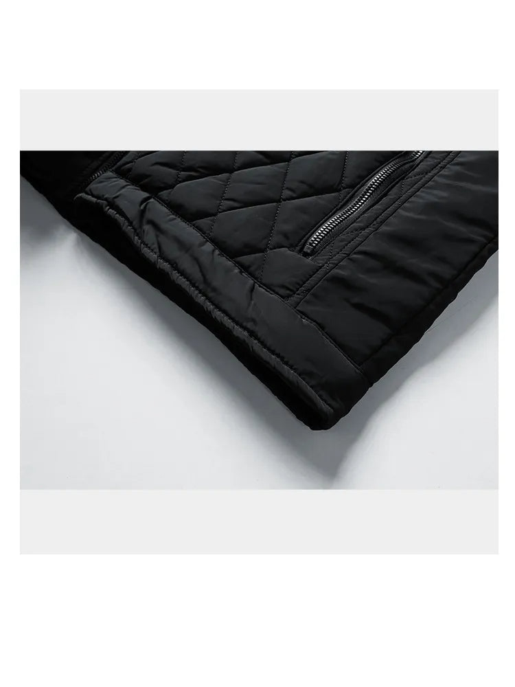 WW | Geo Padded Jacket Diamond Quilted Stand-Up Collar Zipper Slim Fit