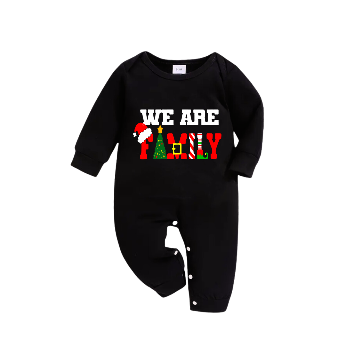 WW | Weihnachten "Wir sind Familie" Textdruck schwarzes Langarmoberteil mit grün-schwarzem kariertem Familien-Pyjama