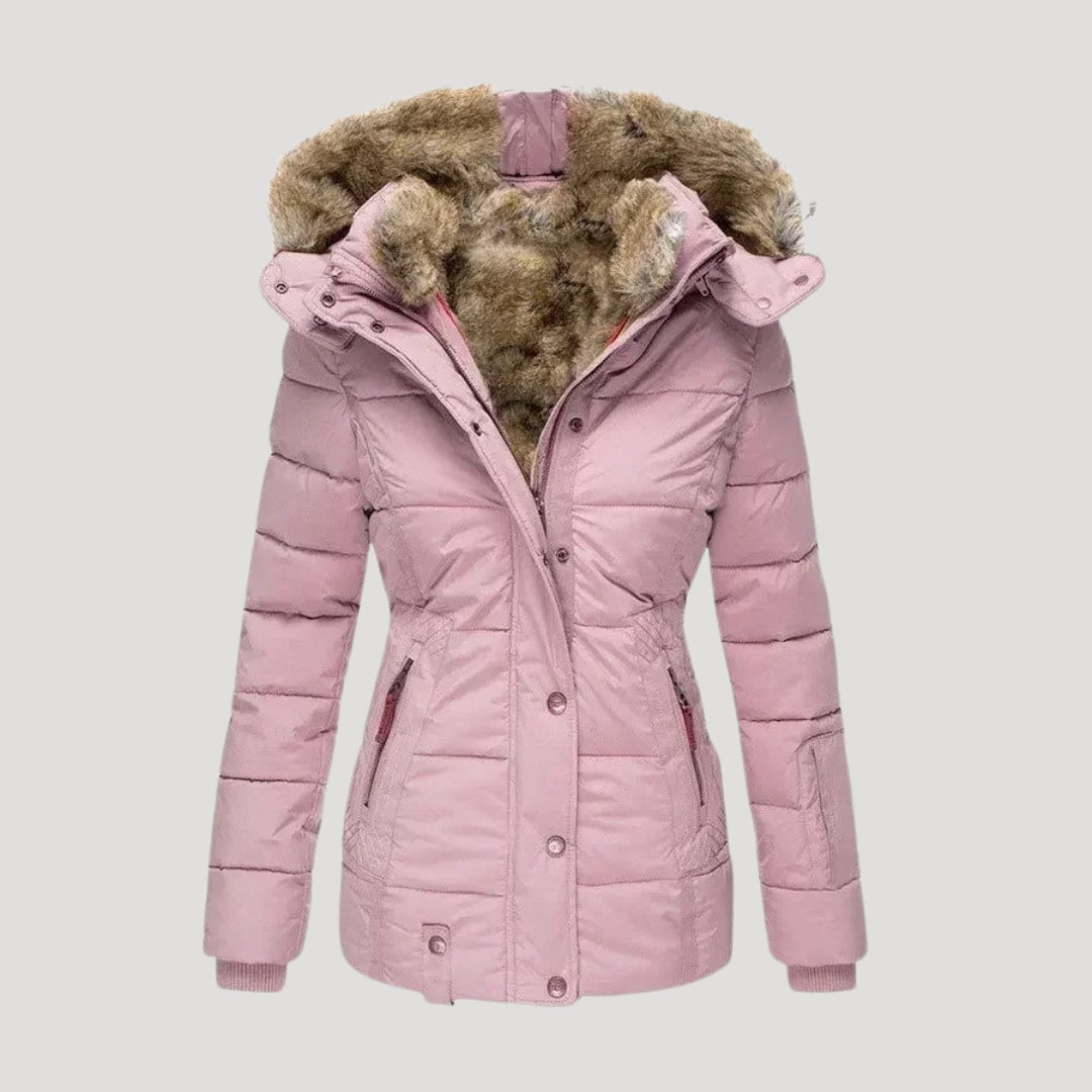 WW | Damen gepolsterter Wintermantel mit Kunstpelzkragen Jacke
