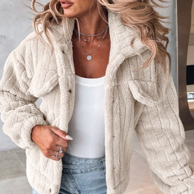 WW | Damen Kurze Warme Teddyjacke Gemütlicher Stil