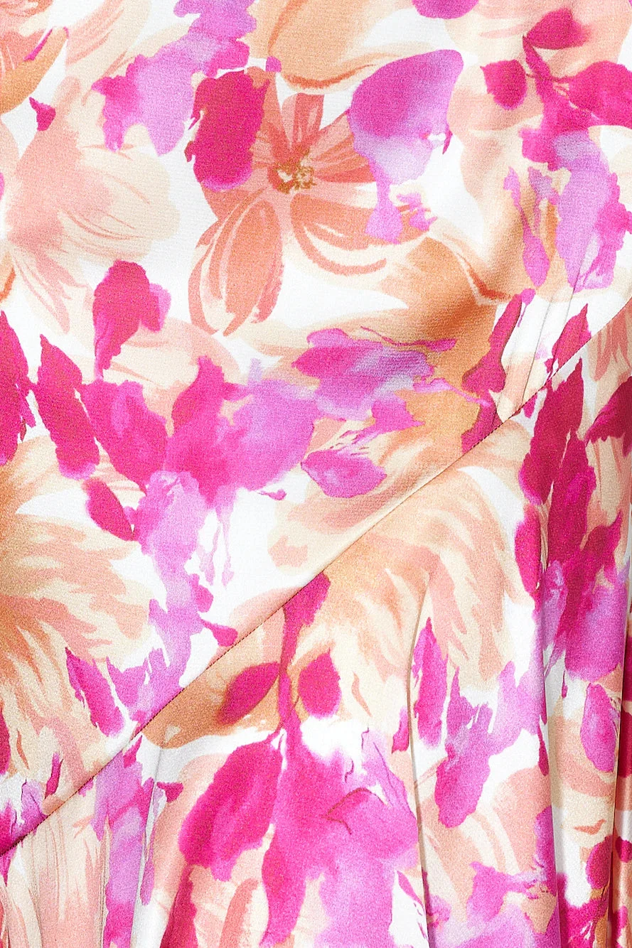 Floral Satin Ruched One-Shoulder Dress