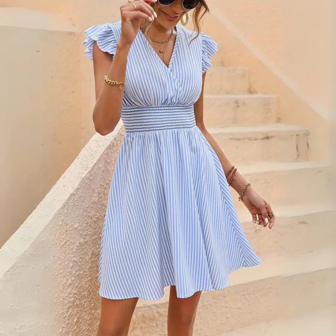WW | Elegantes Gestreiftes Kleid Mit Volantärmeln