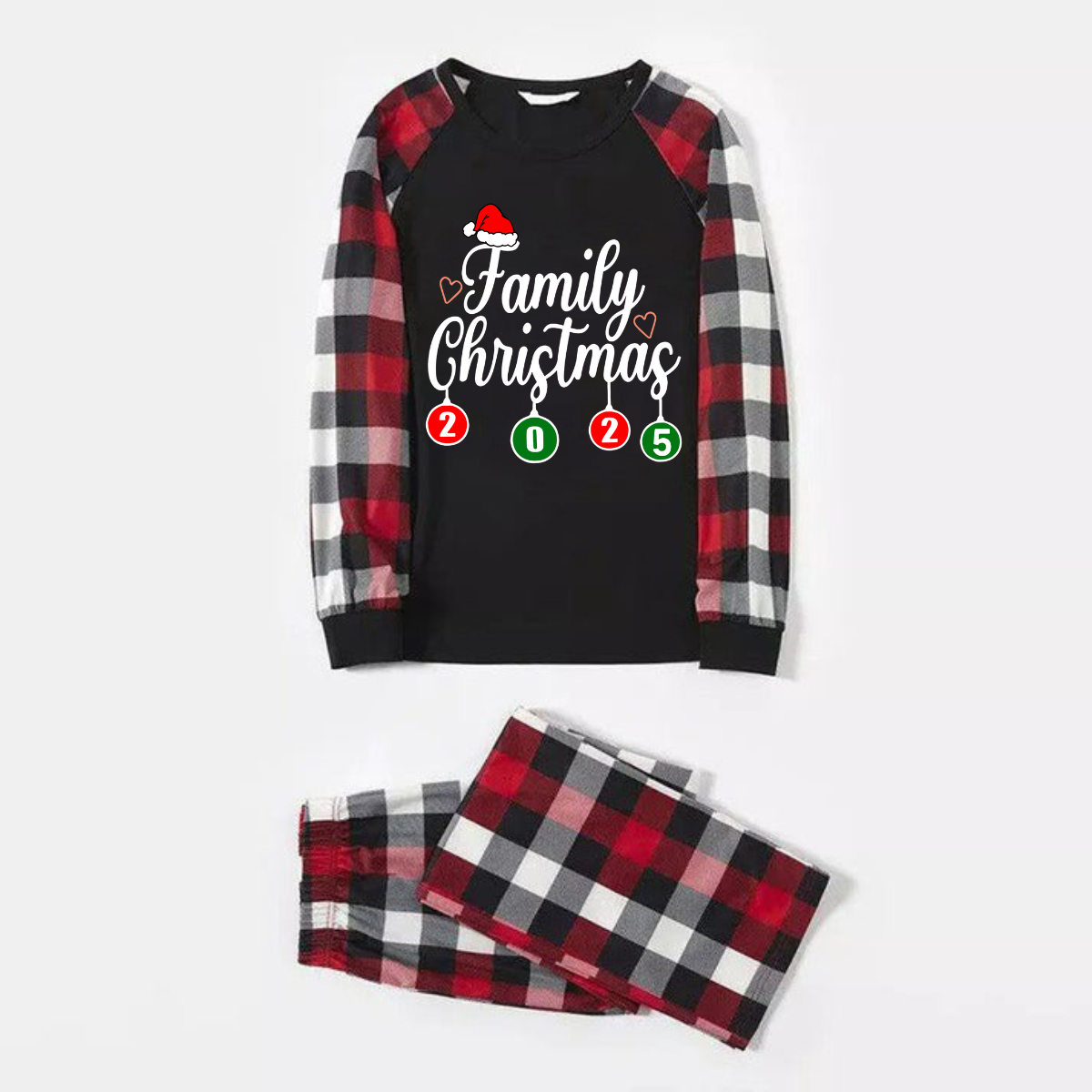 WW | "Familienweihnachten" 2025 Buchstabenprint Rot & Schwarz & Grau & Weiß kariert Familie passende Schlafanzüge