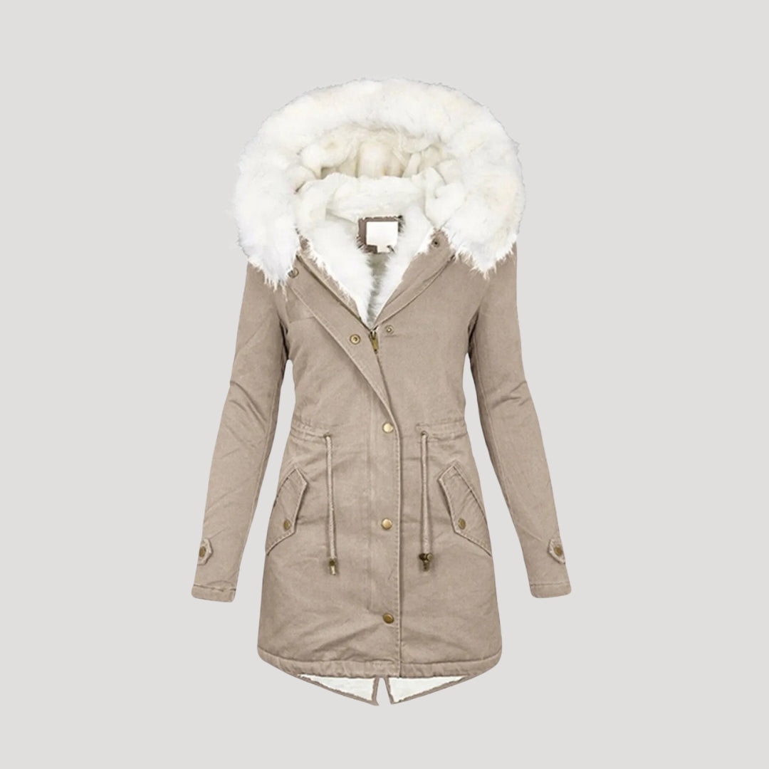 WW | Damen lange Parka Jacke mit Kunstpelz Kapuze Winterjacke