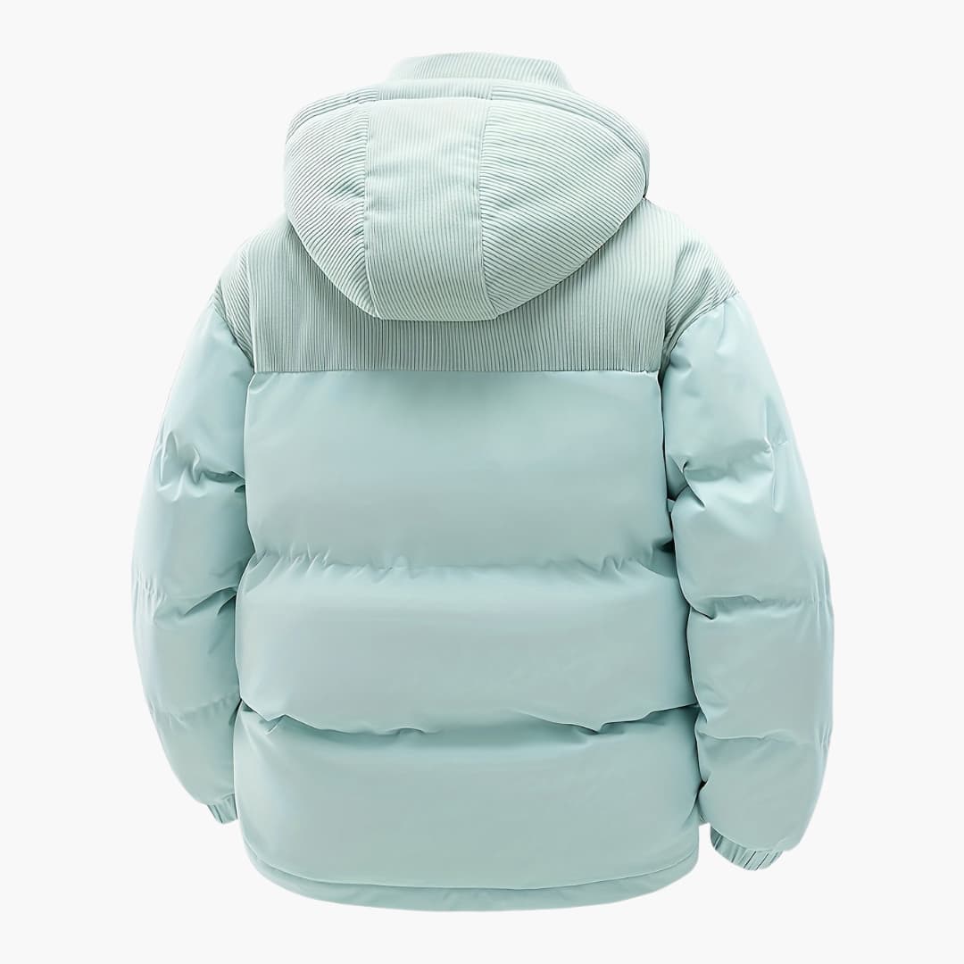 WW | Casual Hooded Jacket with Puffer Panels and Color Block Design