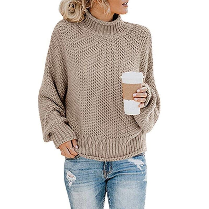 WW | Strickpullover Hoher Rollkragen Grobstrick Übergroß Passform Lange Ärmel